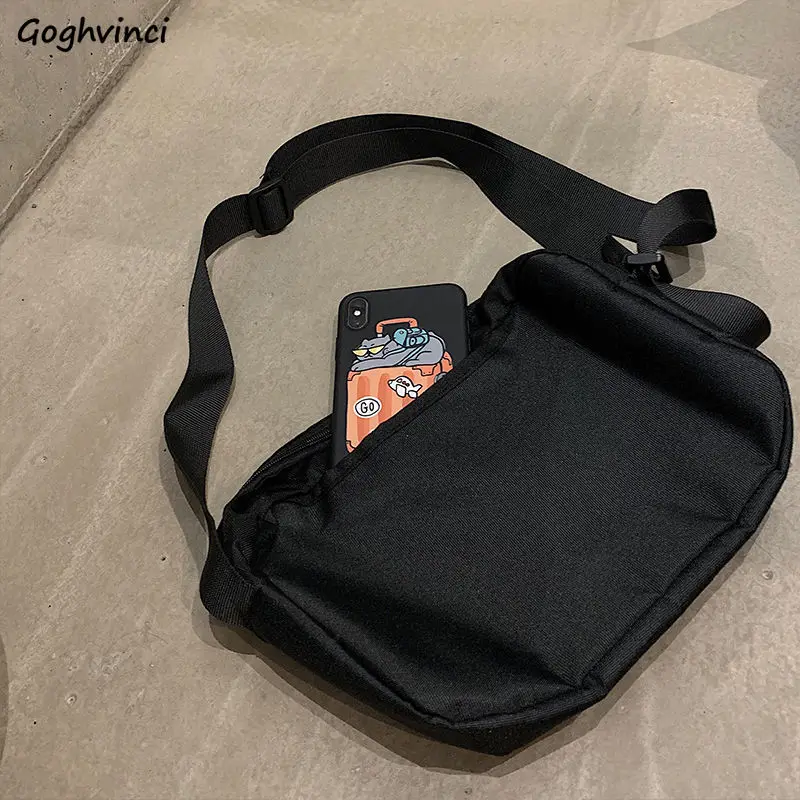 

Crossbody Bags Mens Fashion Shoulder Bag Canvas Retro Handbag Solid Black Cool Guy Harajuku Korean Style Casual All-match Chic