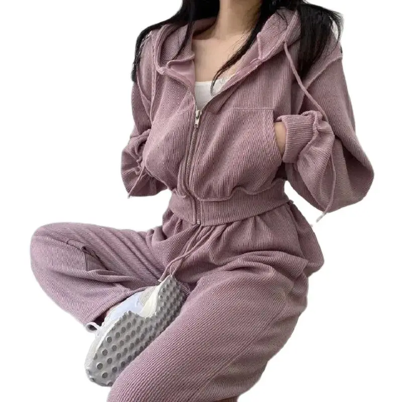 

Fashion Woman Sweaters Lazy Sweater 2021 Two-Piece Suit Retro Loose Sweater Woolen Wide leg Pants Suit Autumn And Winter