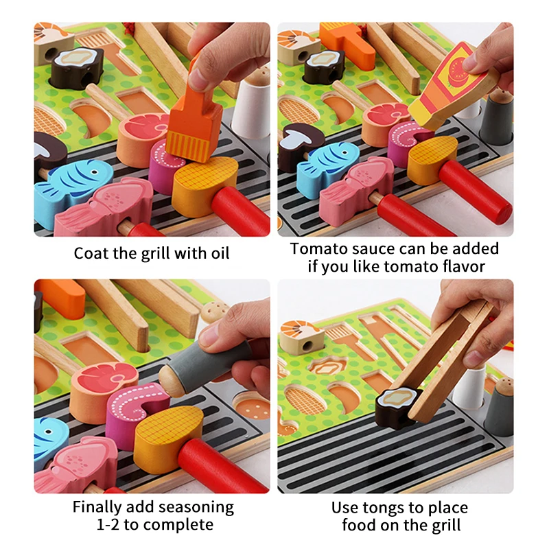 

Wood Simulation Kitchen Play House Ice Cream Cut Fruit Shop Barbecue Combination Set Cognitive Register Educational Math Toy