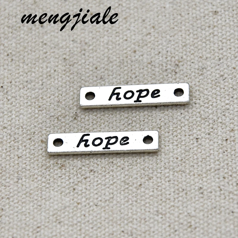 

22pcs wholesale metal alloy charms antique silver tone hope connector charms for diy jewelry findings 25.5*5.5mm