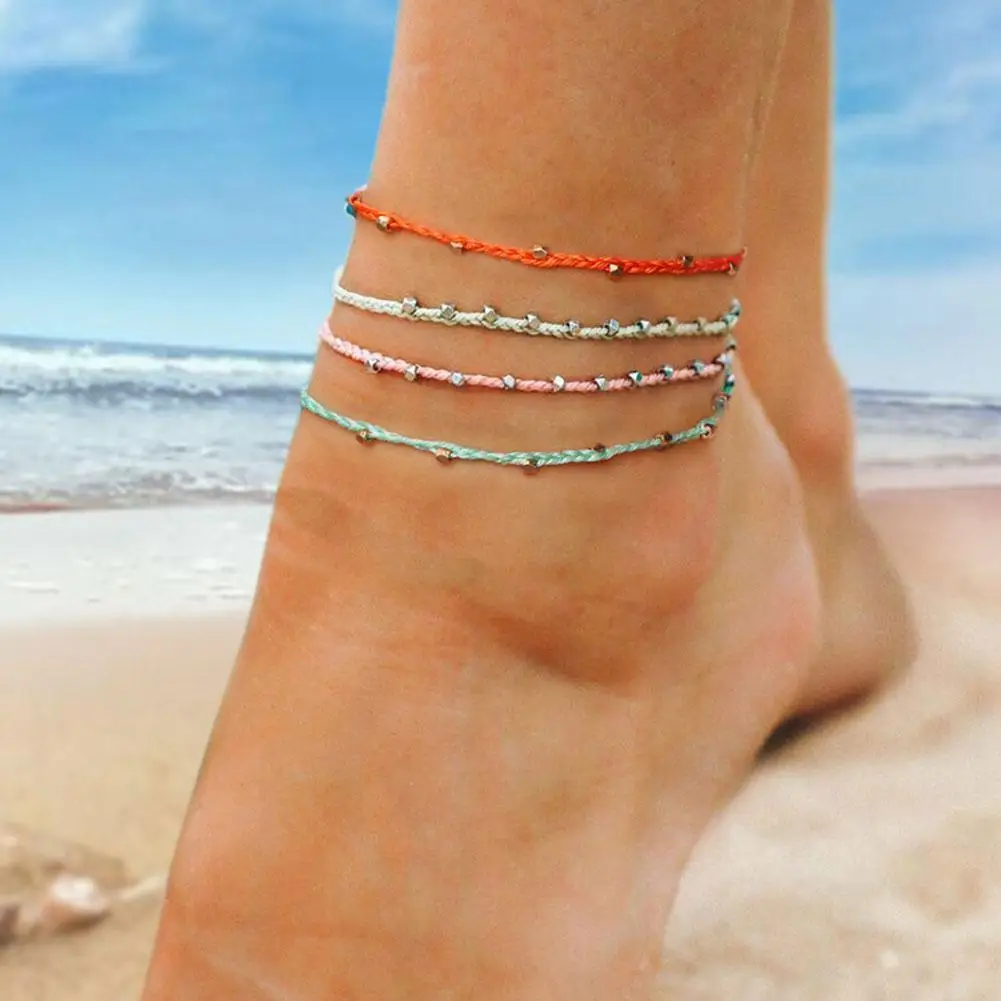

Creative Color Waterproof Wax Thread Braided Anklet Bead Anklet Anklet Thread Mixed Faceted Alloy Braided Wax Creative L8G7