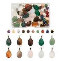 40pcsbox 20 styles natural synthetic stone pendants round water drop charms for diy necklaces jewelry making
