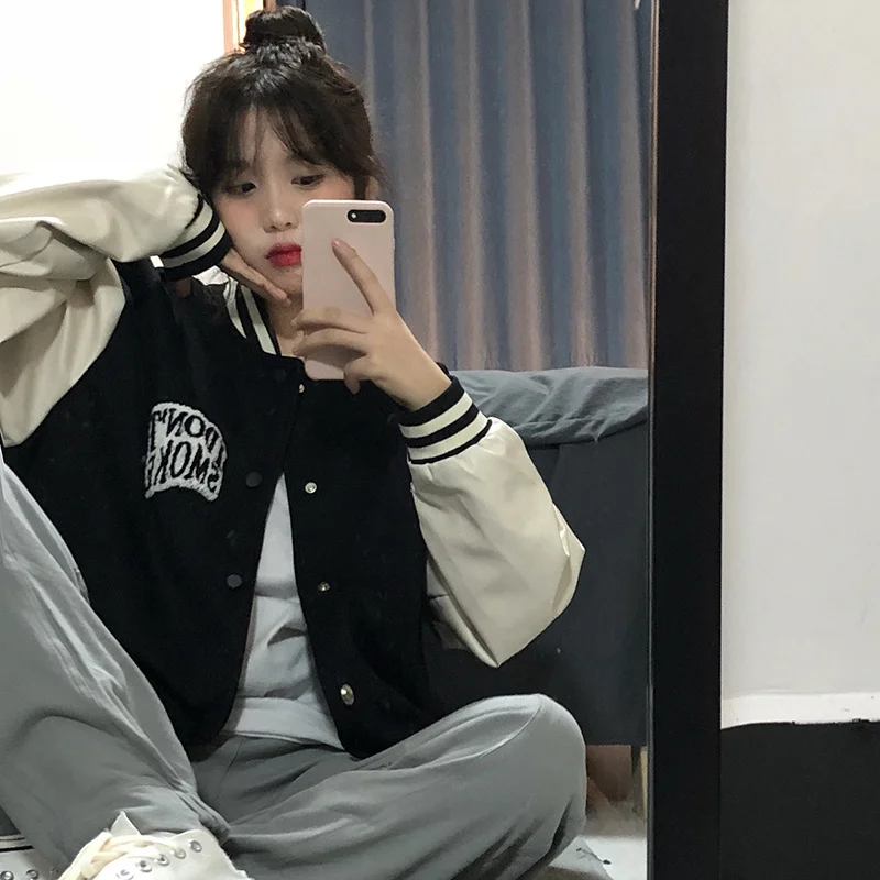 

American Style Vintage Coat Women's Spring and Autumn Thin Korean Style Loose Baseball Uniform 2021 New Kio