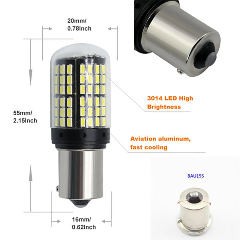 

2x 1156 PY21W LED 144SMD CANBUS BAU15S White 20W Reverse Turn Signal Light Bulb LED Replacement Bulb