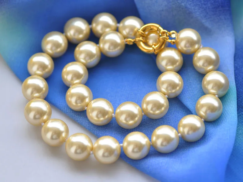 

P7045 17" 14mm Yellow Round South Sea shell Pearl Choker Necklace