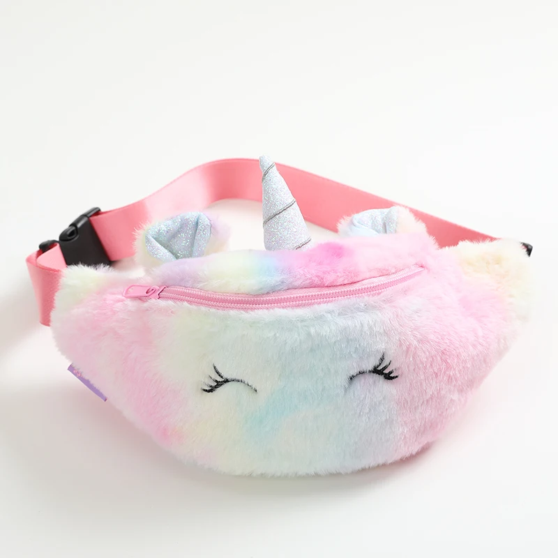 Pink Fanny Women Plush Waist Bag Unicorn Chest Bags Cute Travel Belt Shoulder Bag For Teenager Girls Waist Bag - Цвет: Pink