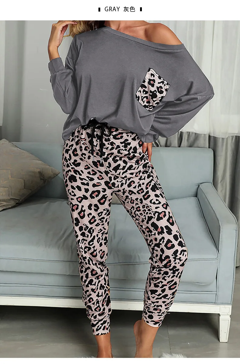 

Autumn And Winter Women's Two Piece Set Leopard Print Long Sleeve And Pants 2-piece Set Fashion Tracksuits