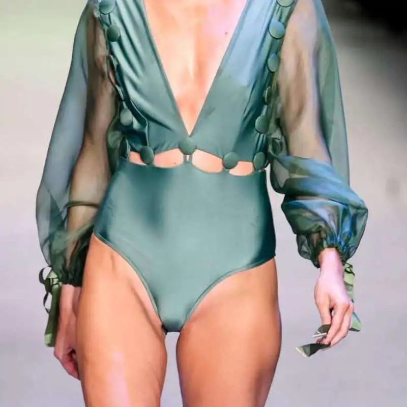 Купальник женский кружевной полиэстер с пуш-ап длинным рукавом | Спорт и