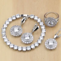 925 silver jewelry white cubic zirconia jewelry sets for women party earringspendantnecklaceringsbracelet