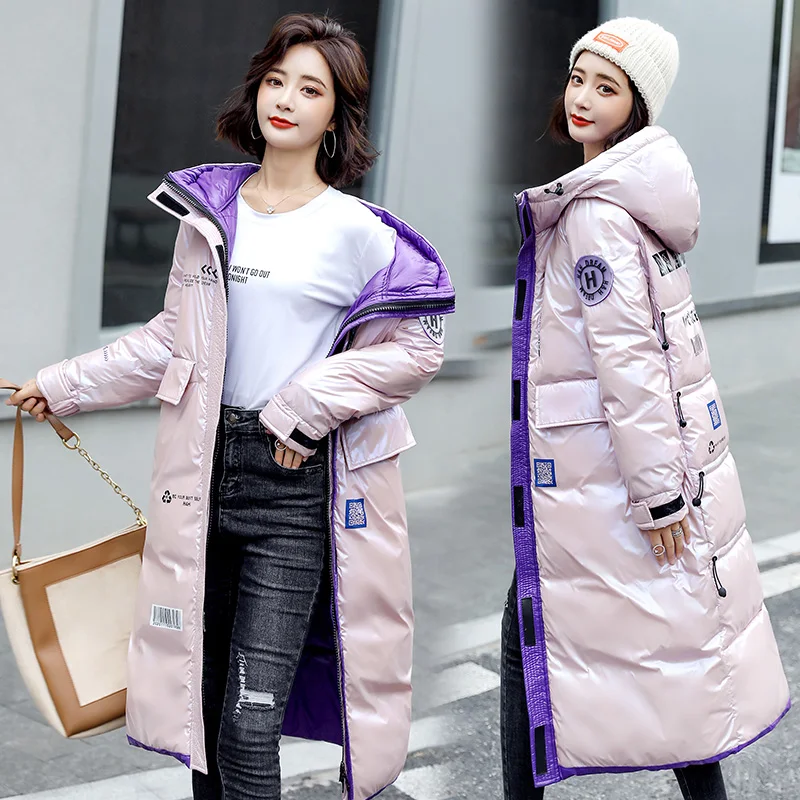 Winter Solid Parkas for Woman Casual Thick Ladies Jackets Hooded Fur Loose Female Puffer Coats Shiny Padded Women Parkas