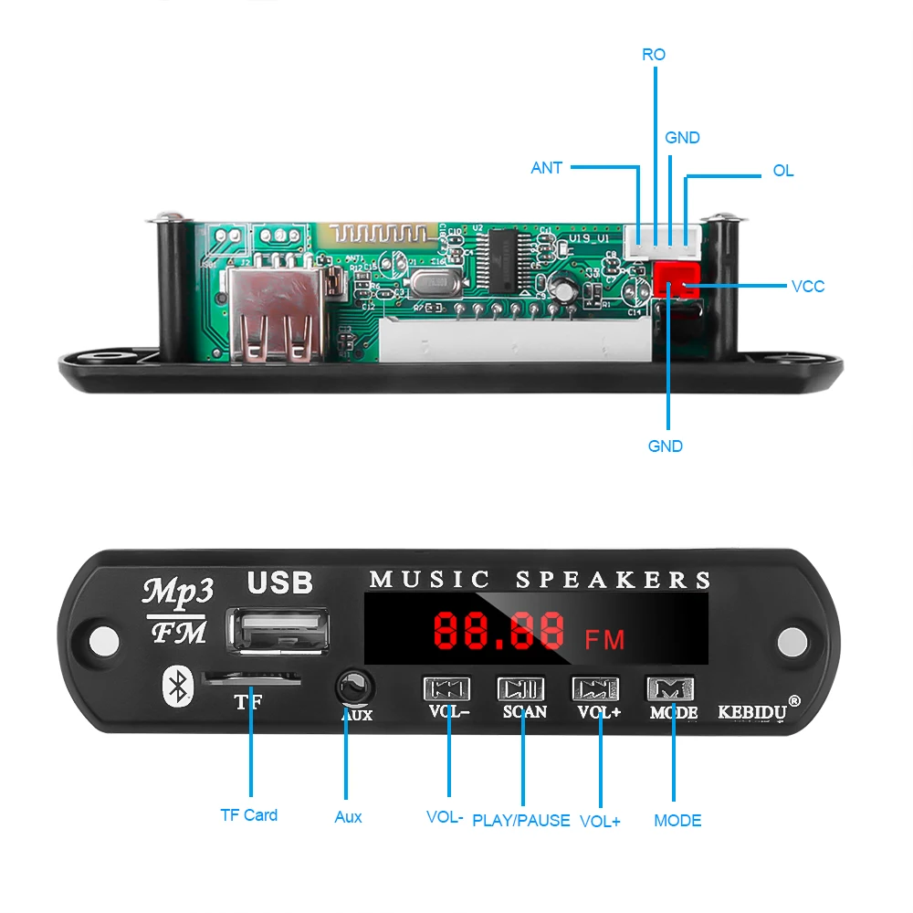 Беспроводной mp3-декодер KEBIDU с Bluetooth 12 В mp3-плеер дистанционным управлением FM AUX