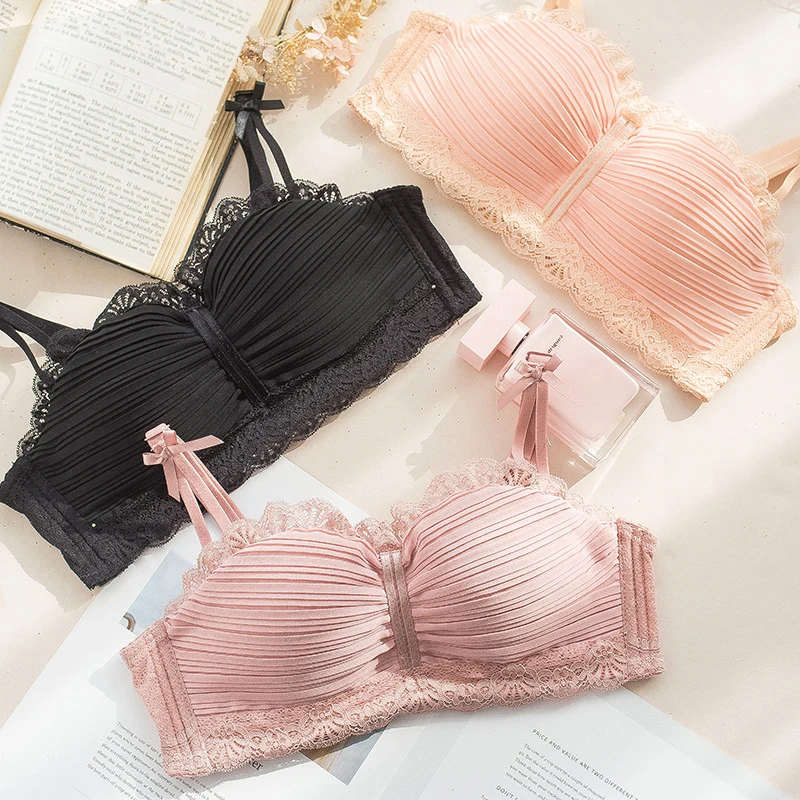 

Roseheart Sexy Pink For Women Wireless Lace Bow Bras Push Up Padded Bralette Cup 36 38 A B Underwear Seamless Female Bras