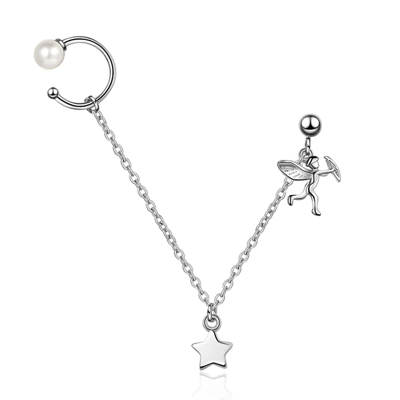 Милая романтическая любовь серьга с крылом ангела зажим ангел Купидон жемчуг