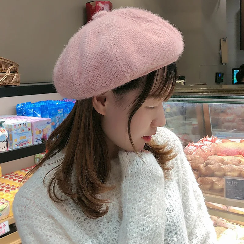 Autumn and Winter New Chenille Beret Ladies Wild Fashion Painter Hat Korean Version of The Tide Warm Pumpkin Hat