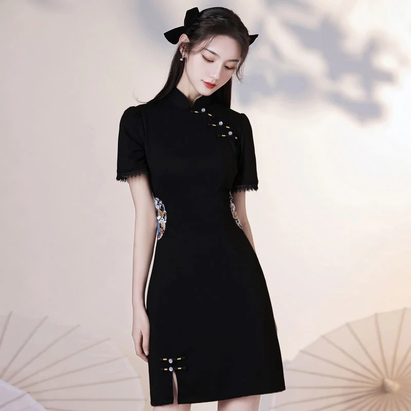 

Black Cheongsam Dress Modern Women Chinese Style Fashion Harajuku Vintage Sexy Qipao Robe Asian Traditional Vestido Chino Mujer