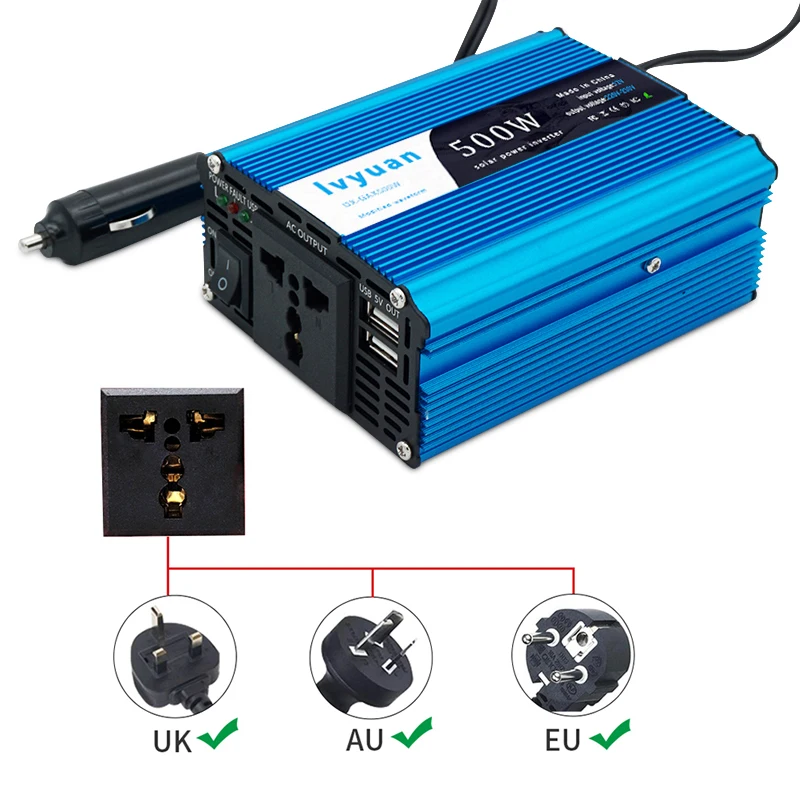 Автомобильный инвертор DC 12V на AC 220V 500W/1000W зарядное устройство адаптер преобразователь для прикуривателя универсальный разъем автомобильных аксессуаров.