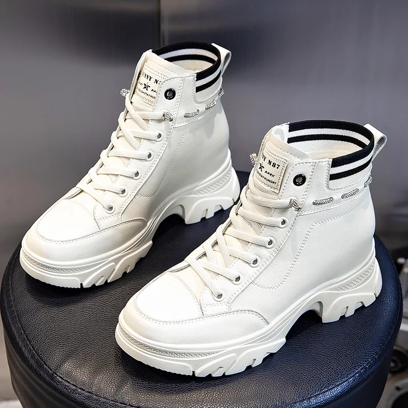 

Genuine leather shoes women 2021 new fall/winter casual shoes women high top white shoes women thick bottom women's shoes