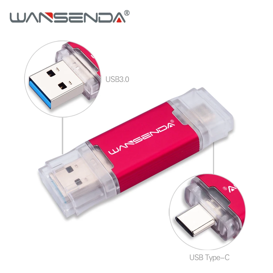 

WANSENDA USB Flash Drive OTG 2 IN 1 USB3.0 & Type C Pen Drive 32GB 64GB 256GB 512GB USB Stick 3.0 128GB Pendrive Flash Drive