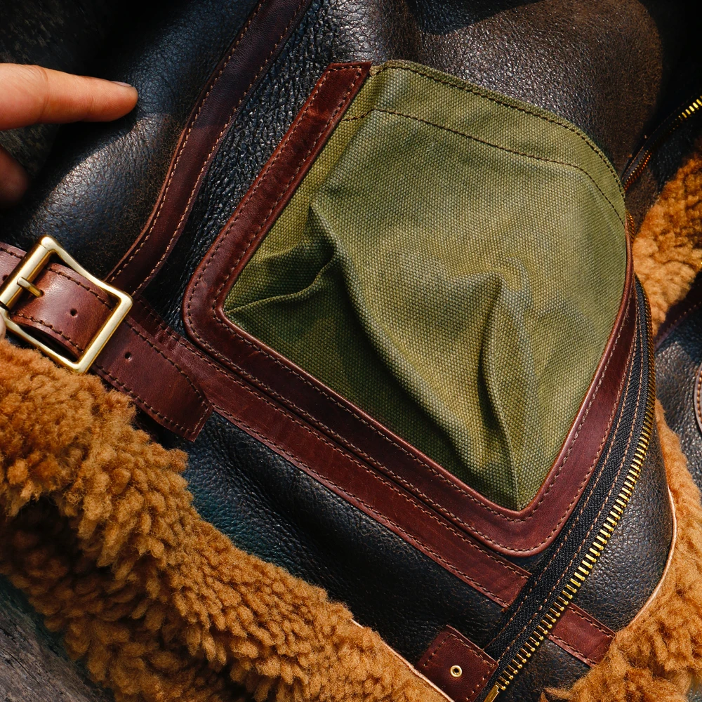 

CDB3-4 Cidu US Size High Quality Super Warm Genuine Sheep Leather With 22oz Denim & Horsehide B3 Shearling Bomber Fur Jacket