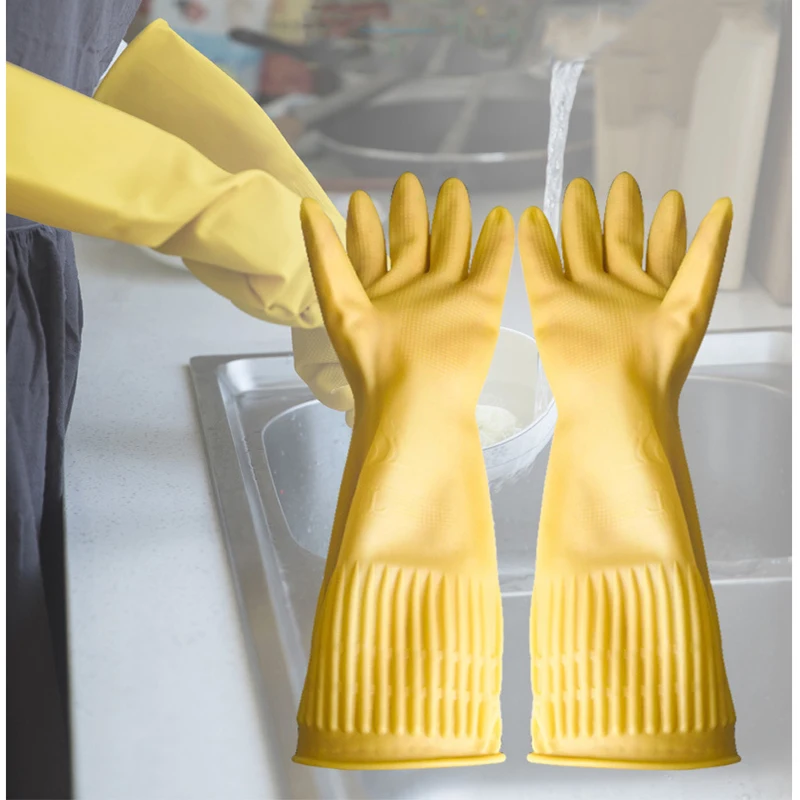 Перчатки для мытья посуды латексные резиновые противомасляные с длинным рукавом