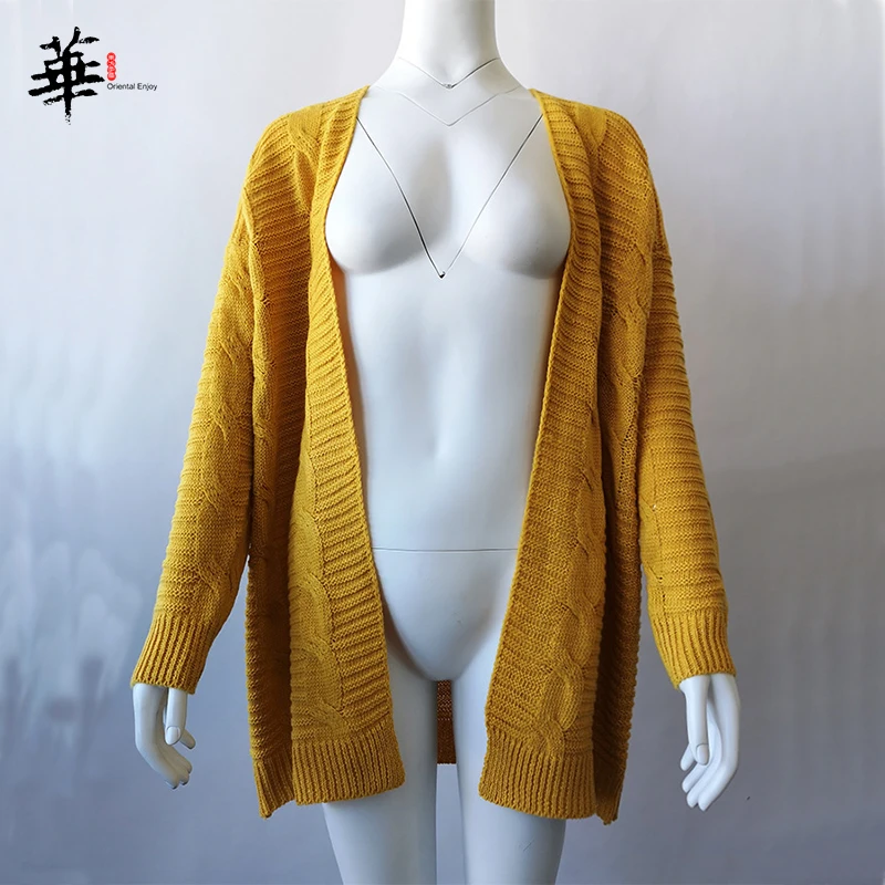 Yellow Кардиган с открытым передом, свитера, зимний женский свитер, вязаный свитер с длинным рукавом, вязаная одежда для девочек, повседневная верхняя одежда, Женский Топ - Цвет: Yellow