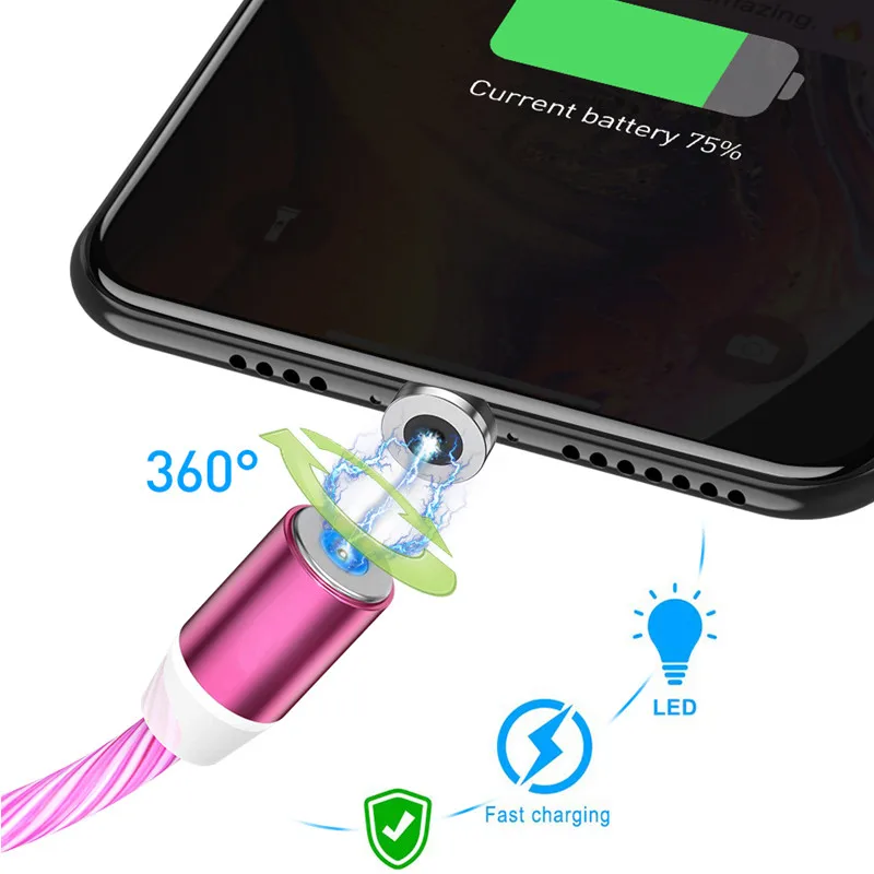 Fast Charging Flowing Light Micro USB Type C Magnetic Cable For iPhone Xiaomi Redmi Note 4A 4X 4 5 5A 8 6 7 9 8T Pro Samsung S8 | Мобильные