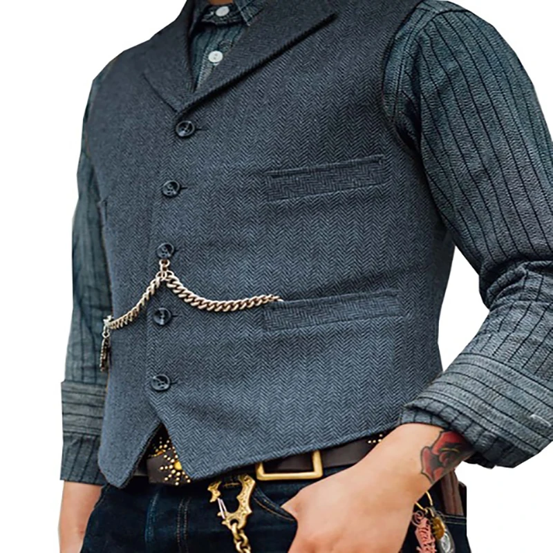 

2020 Men's Suit Vest Boutique Wool Tweed Slim Fit Leisure Cotton Male Gentleman Beckham Business Waistcoat For Wedding Groomsmen