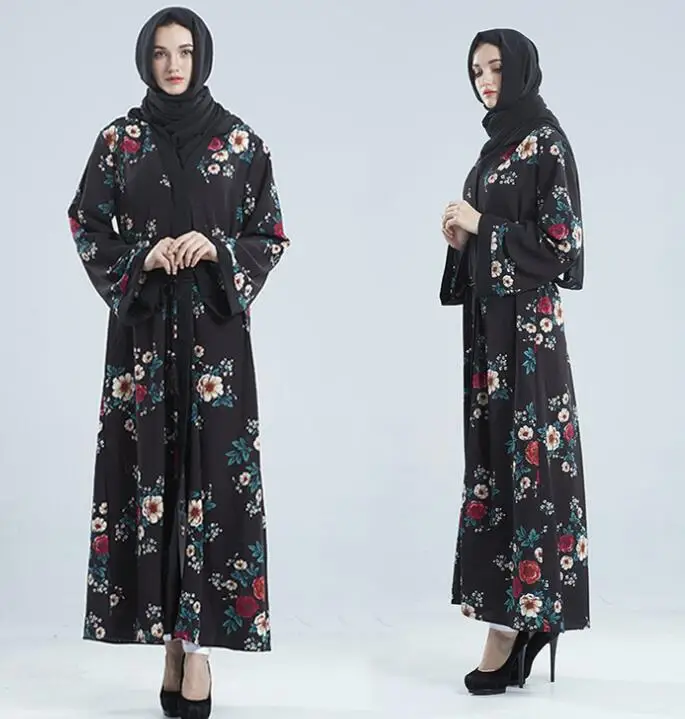 Средневосточная Аравия мусульманское платье с цветочным принтом Макси платье модный кардиган