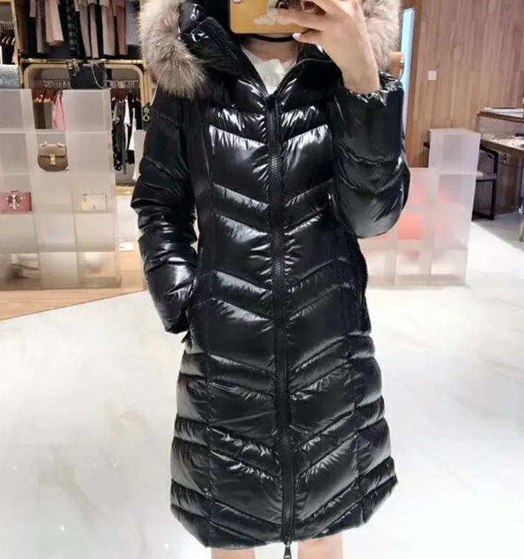 

Down Jacket Women Medium Long Hooded Mule Hair Slim Show Thin Korean Version of The Wave Model To Keep Warm From The Cold Tide