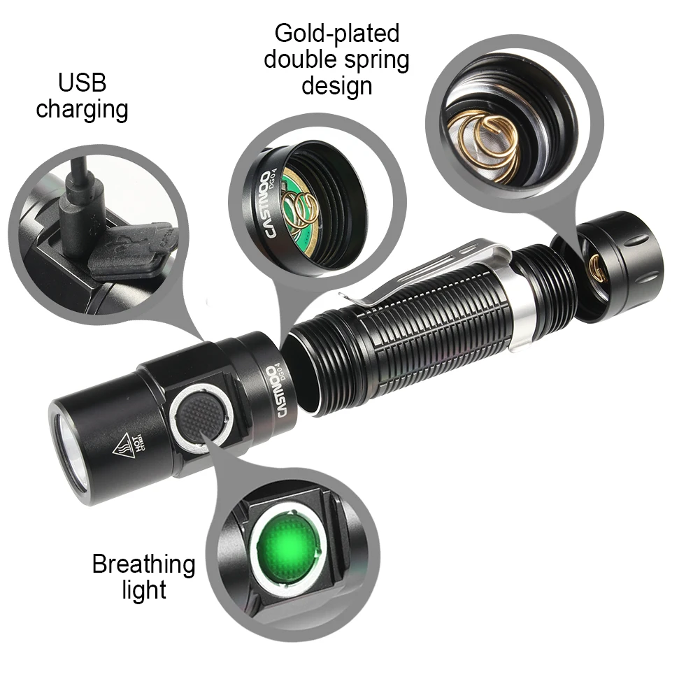 Кастноо USB зарядка флэш светильник водонепроницаемый мини с дыхательный