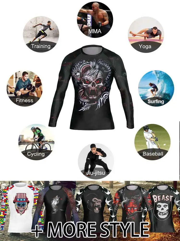 Мужская спортивная быстросохнущая клетка с драконом черепом легко сочетается BJJ