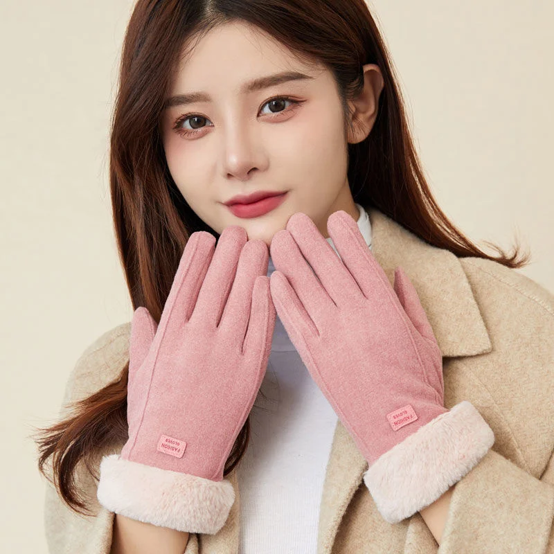 

Fashion Winter Women Touch Screen Gloves Thicken Windproof Warm Gloves Cute Plus Plush Outdoor Cycling Driving Mittens