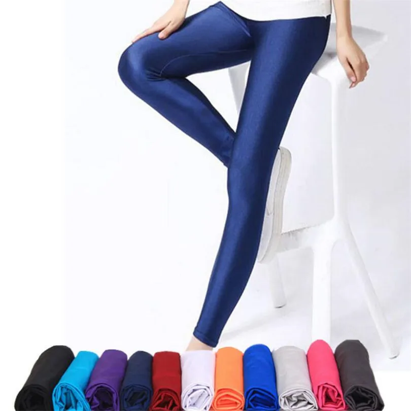 

CUHAKCI Women Shiny Pant Leggings Hot Selling Leggings Solid Color Fluorescent Spandex Elasticity Casual Trousers Shinny Legging