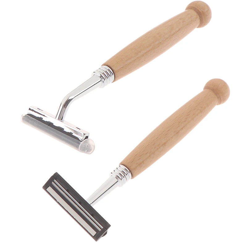 

1pcs Wood Handle Razor Non-Disposable Stainless Steel Razor Replaceable Razor Head Retro Beard Knife Men Shaving