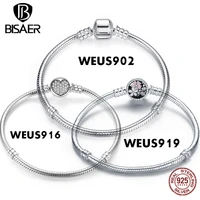 bisaer authentic 100 925 sterling silver femme snake chain bead bracelet bangle for charms luxury jewelry pulseira weus902