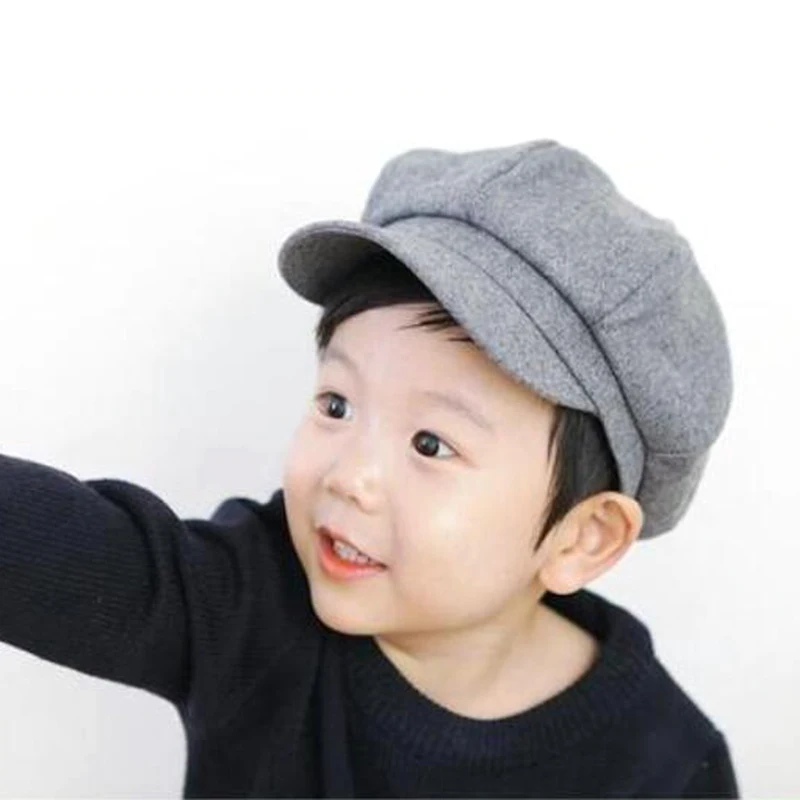 

DYLAOPAN Children's hats autumn and winter boys caps British plaid octagonal hats Korean version Japanese wild girls berets