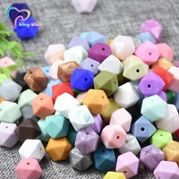 100 pcs 14 17 mm geometric hexagon silicone teething beads bpa free silicone baby chewable beads teething necklace accessories