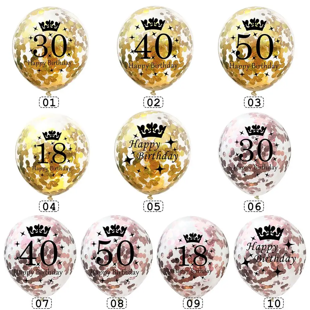 10 шт 12 дюймов в виде короны с принтом цифр конфетти латексные шары 50 40 30 день