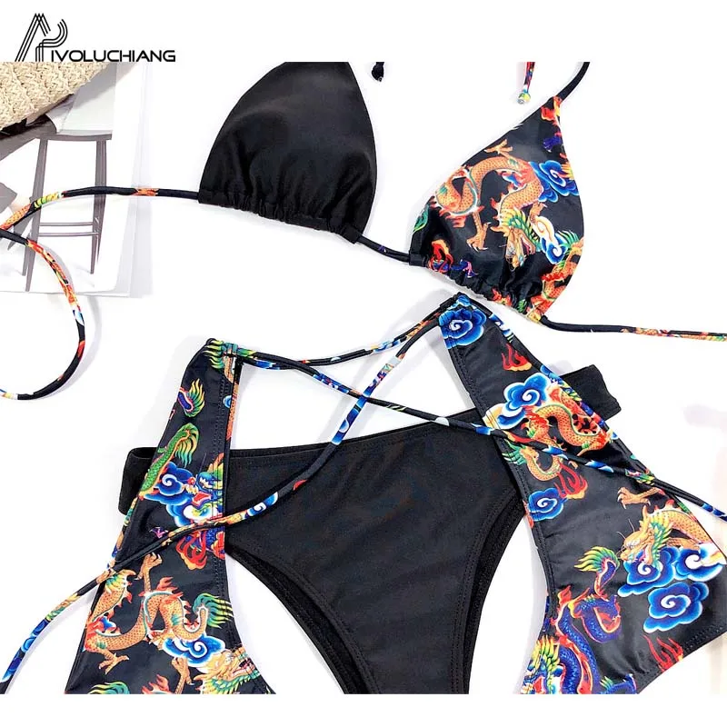 Женский купальник с принтом дракона моникини Комплект из трех предметов бикини