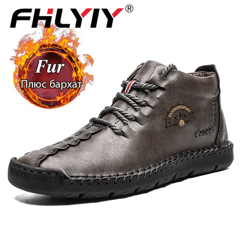 Fhlyiy/брендовые ботинки; мужские уличные модные мужские ботинки; кожаные теплые плюшевые зимние/ботильоны; зимняя кожаная обувь; Zapatos De Hombre