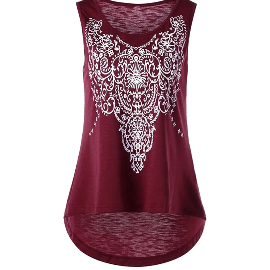 

Plus T-shirt Women Casual Size Sleeveless Print Tops Vest Women's Blouse Fashion Tops