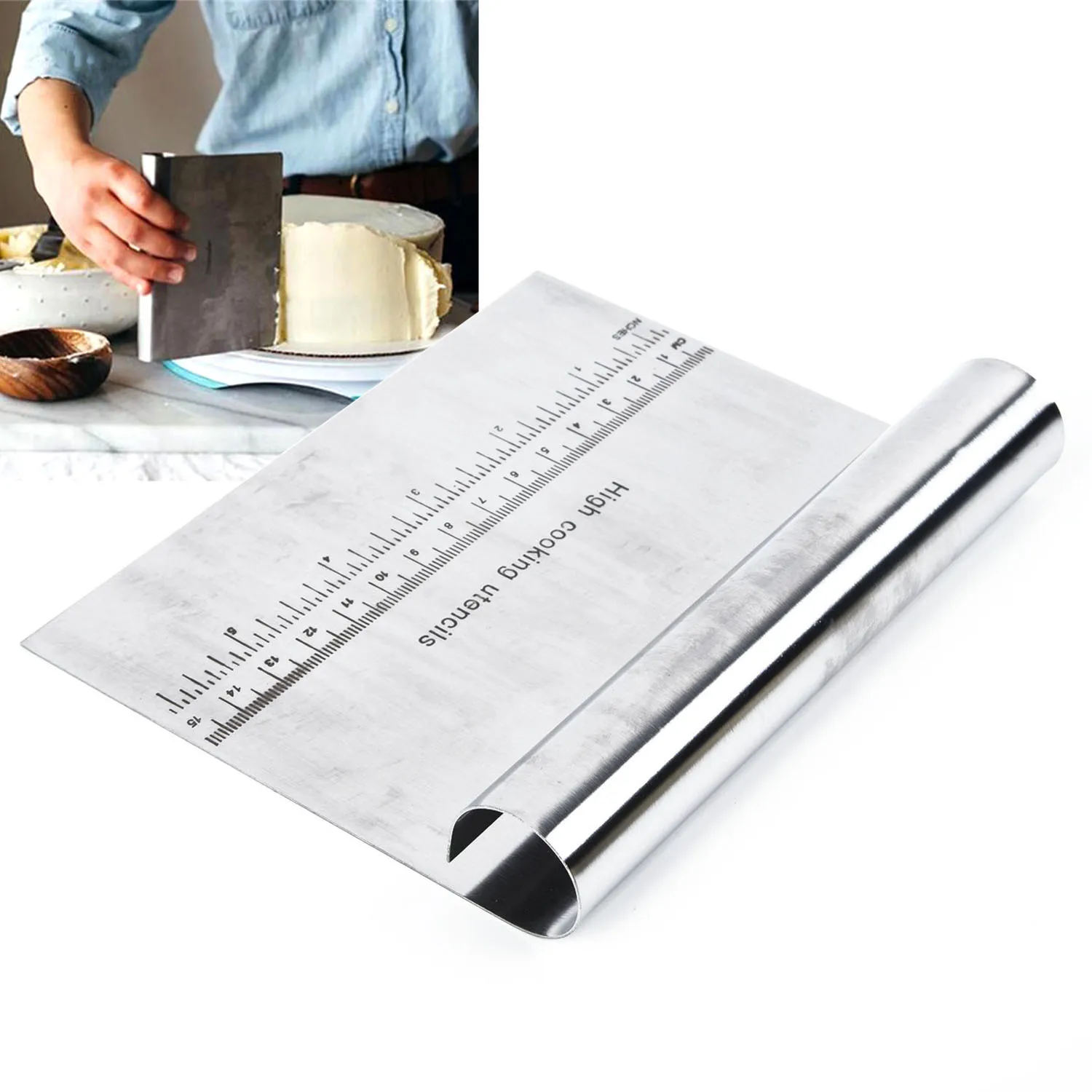 

1pc Stainless Steel Bake Tool Scraper Scraping Panel With Scale Cake Cutting Board Bakeware Kitchen Baking & Pastry Tools