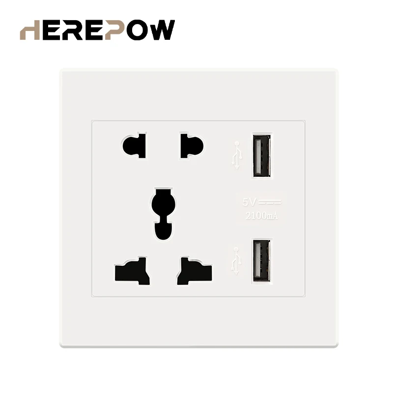 Универсальная настенная розетка Herepow с 5 отверстиями и USB-интерфейсом домашняя
