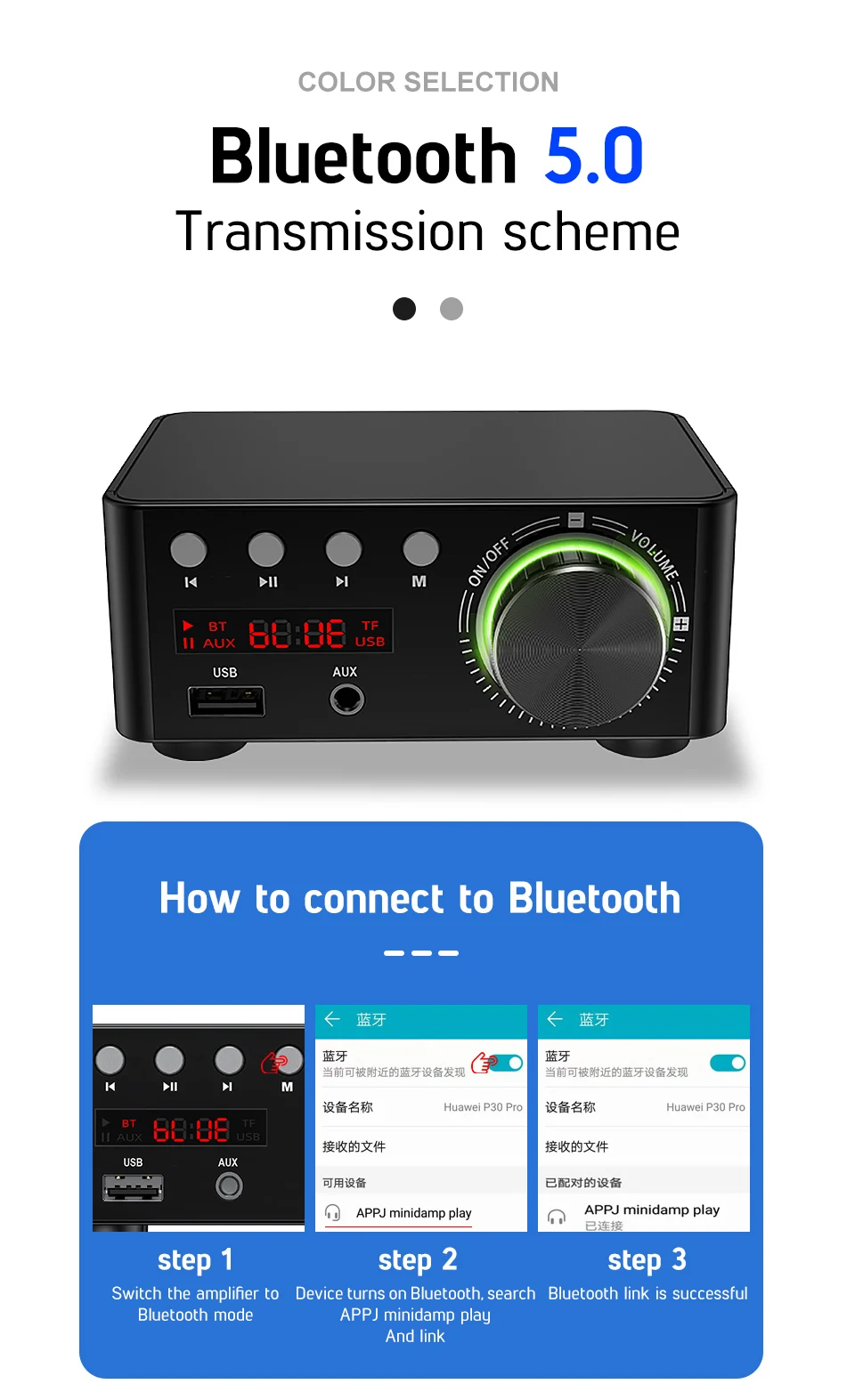 AIYIMA Bluetooth 5,0 TPA3116 50 Вт* 2 класса D мини-усилитель Hifi Fever аудио усилитель мощности стерео 2,0 MP3 плеер без потерь