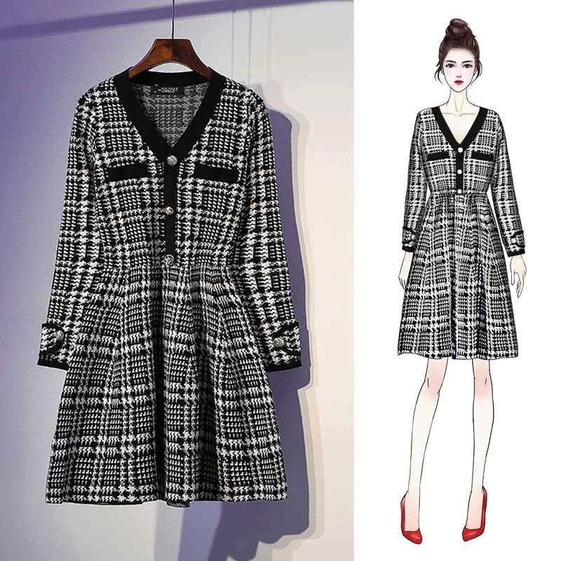 Женское твидовое платье в шотландскую клетку черное или красное элегантное