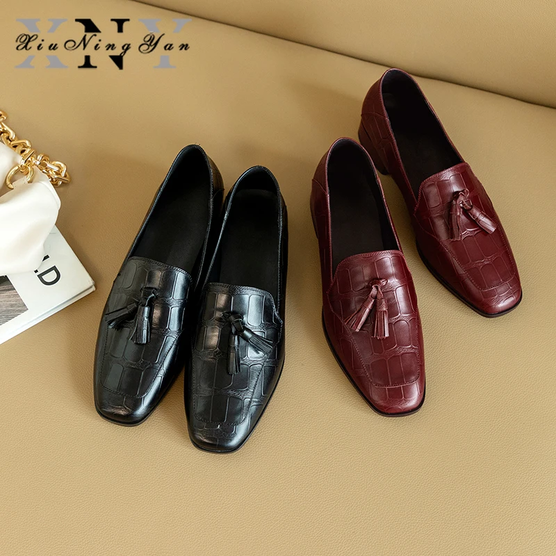 

XIUNINGYAN New 2020 Women's Flats British Style Fringe Shoes Genuine Leather Tassel Oxfords Vintage Casual Shoes Woman Loafers