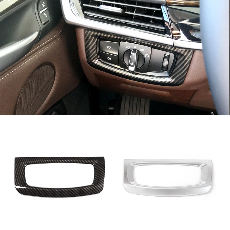 

For BMW X5 X6 F15 F16 Car Carbon Fiber Texture Interior Headlight Switch Frame Cover Protective Trim
