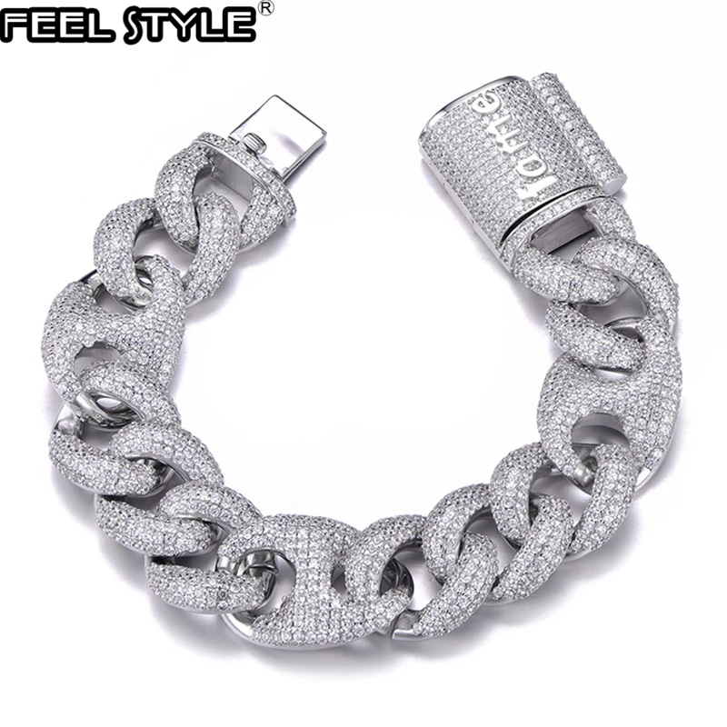 

18MM Bling AAA CZ Cubic Zirconia Iced Out Box Clasp Luxury Cuban Link Chain Bracelet For Men Hip Hop Rapper Jewelry