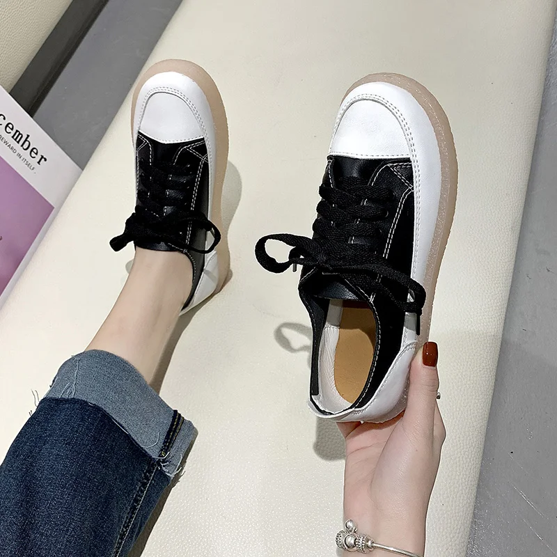 

Туфли женские на шнуровке, мягкая удобная повседневная обувь на плоской подошве, в стиле панк, студенческий стиль, модные однотонные туфли, ...