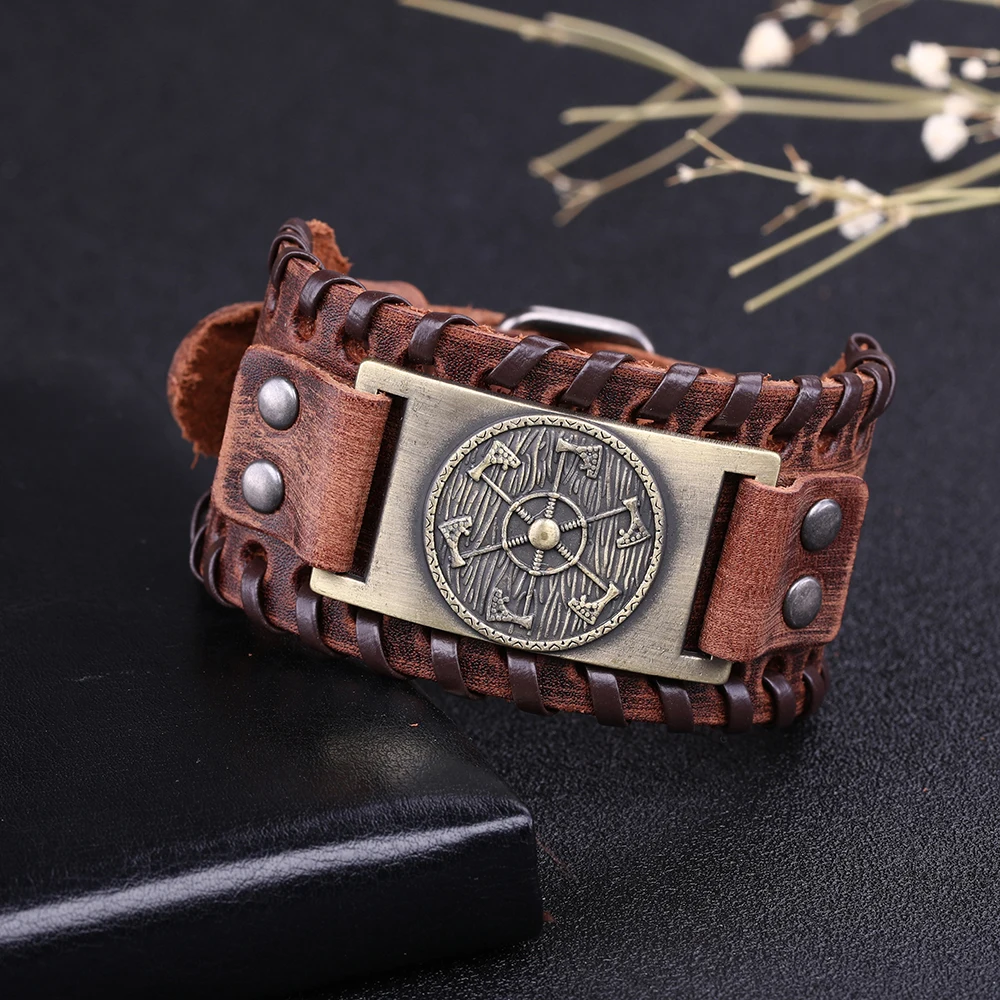Skyrim Viking подвеска в виде топора широкий кожаный браслет браслеты скандинавские